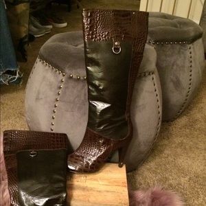 Gianni Bini brwn patent leather croc tall boots (SOLD)